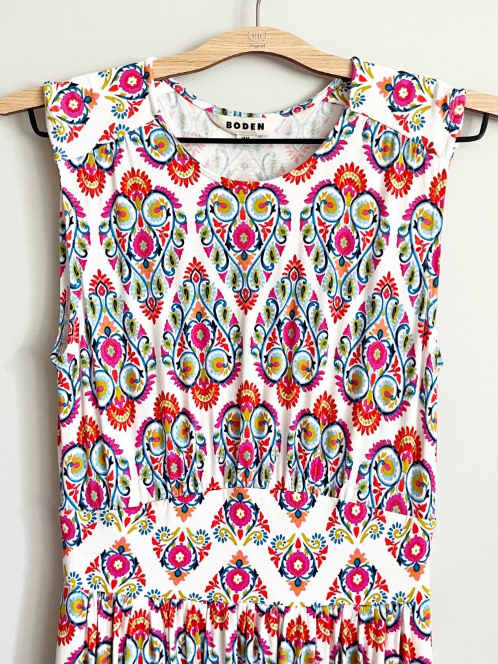 Boden Dress Size 2 Thea Tank Midi White Paisley Jersey Sleeveless Colorful Shift - Picture 2 of 11